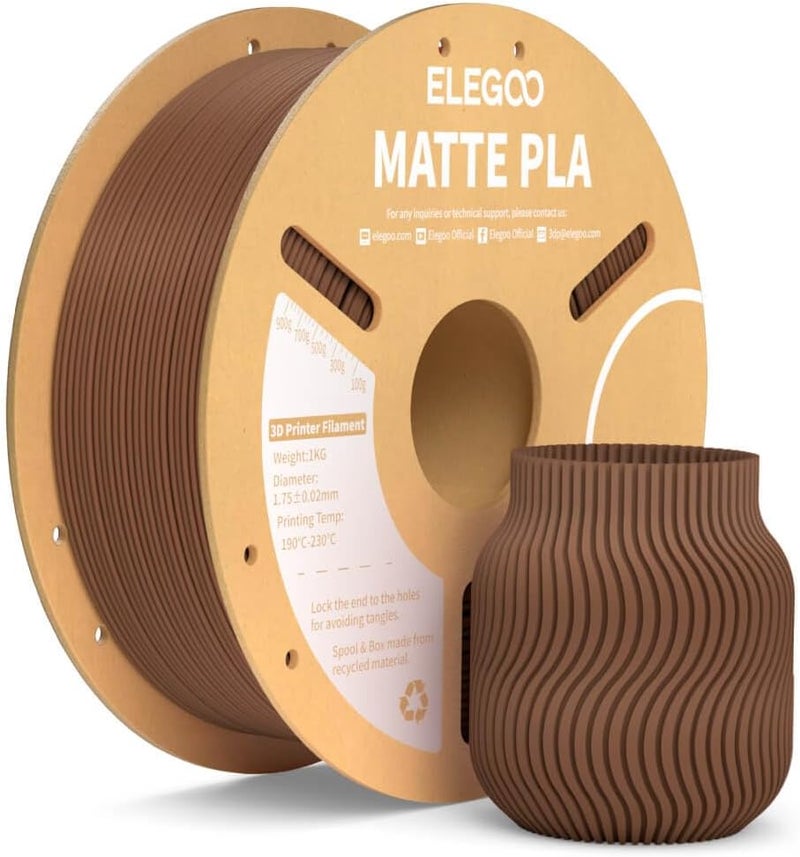 ELEGOO خيوط PLA غير لامعة بني أرضي 1 كجم، 1.75 مم خيوط طابعة ثلاثية الأبعاد دقة أبعاد +/- 0.02 مم، بكرة كرتونية 1 كجم (2.2 رطل) تناسب معظم طابعات FDM ثلاثية الأبعاد - Image 1